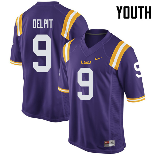 Youth #9 Grant Delpit LSU Tigers College Football Jerseys Sale-Purple